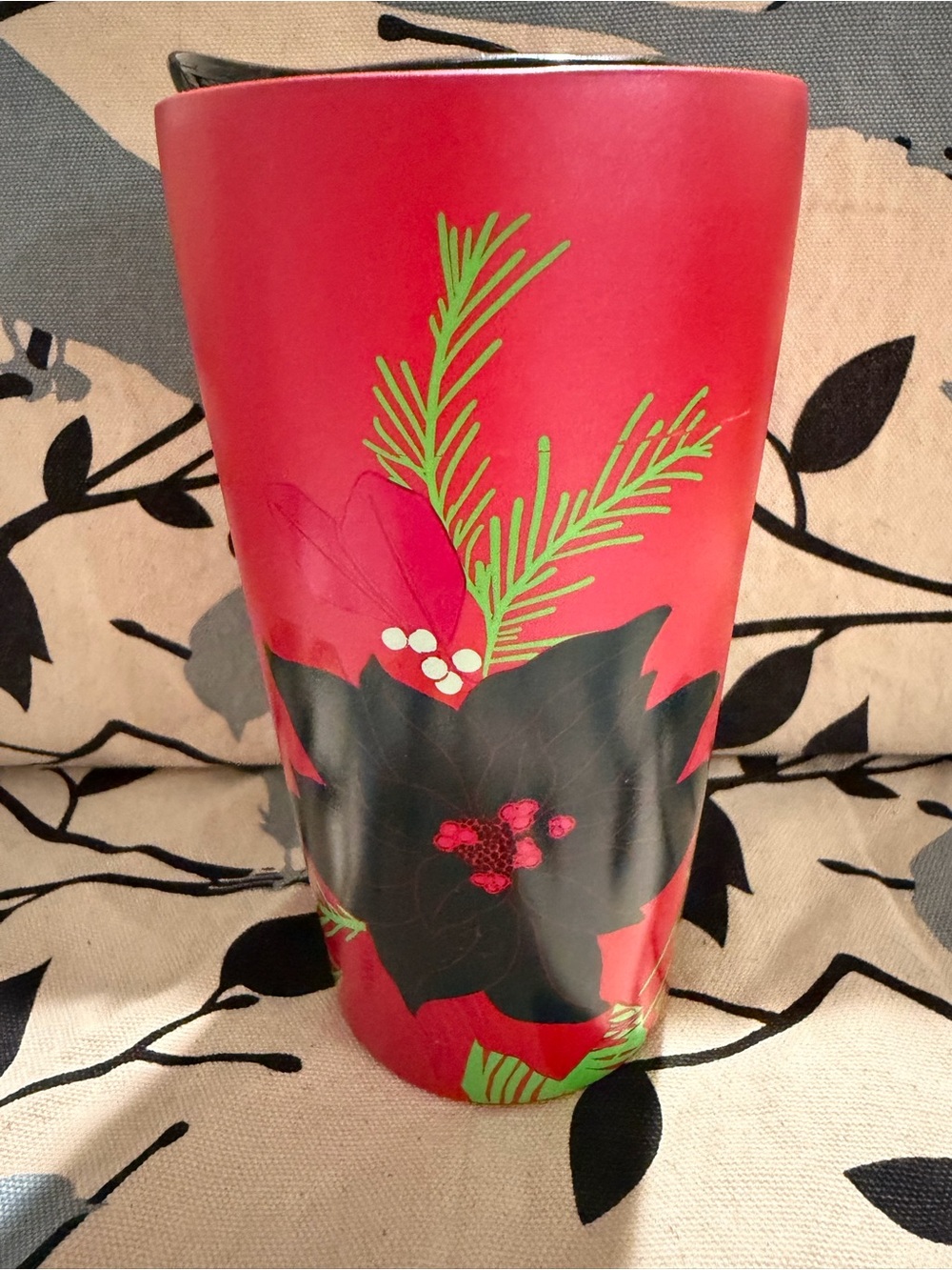 Starbucks Red and Black Poinsettia Holiday Mug
